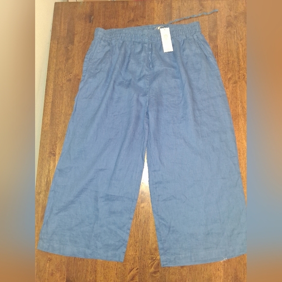 NWT Ecupper 100% Linen wide leg Cropped elastic drawstring pants pockets 3X - Picture 3 of 7